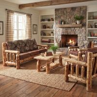 Aspen Log Sofa: Some lifestyle images are created with AI for visualization purposes. Crafted from natural solid wood, each piece is unique and will vary.