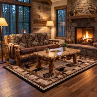 Aspen Log Sofa: Some lifestyle images are created with AI for visualization purposes. Crafted from natural solid wood, each piece is unique and will vary.