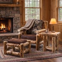 Aspen log Ottoman: Some lifestyle images are created with AI for visualization purposes. Crafted from natural solid wood, each piece is unique and will vary.