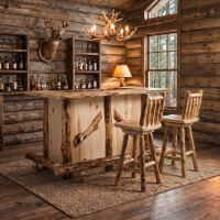 Log Bar Stool: Some lifestyle images are created with AI for visualization purposes. Crafted from natural solid wood, each piece is unique and will vary.