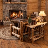 Rustic Aspen Sofa Table: Some lifestyle images are created with AI for visualization purposes. Crafted from natural solid wood, each piece is unique and will vary.