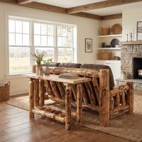 Rustic Aspen Sofa Table: Some lifestyle images are created with AI for visualization purposes. Crafted from natural solid wood, each piece is unique and will vary.