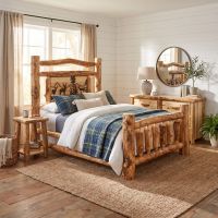 Rustic Log Bed: Some lifestyle images are created with AI for visualization purposes. Crafted from natural solid wood, each piece is unique and will vary.