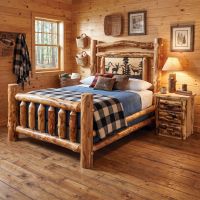 Rustic Log Bed: Some lifestyle images are created with AI for visualization purposes. Crafted from natural solid wood, each piece is unique and will vary.