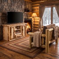 Rustic TV Stand: Some lifestyle images are created with AI for visualization purposes. Crafted from natural solid wood, each piece is unique and will vary.