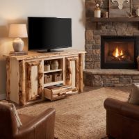 Rustic TV Stand: Some lifestyle images are created with AI for visualization purposes. Crafted from natural solid wood, each piece is unique and will vary.