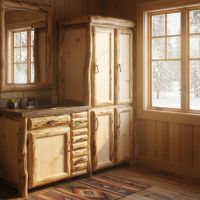 Lodge Bathroom Design: Some lifestyle images are created with AI for visualization purposes. Crafted from natural solid wood, each piece is unique and will vary.