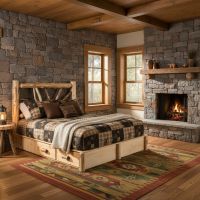 Cabin Style Bed: Some lifestyle images are created with AI for visualization purposes. Crafted from natural solid wood, each piece is unique and will vary.