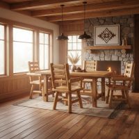 Cedar Log Cabin Dining Chair: Some lifestyle images are created with AI for visualization purposes. Crafted from natural solid wood, each piece is unique and will vary.
