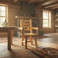 Rustic Cedar Wood Chair: Some lifestyle images are created with AI for visualization purposes. Crafted from natural solid wood, each piece is unique and will vary.