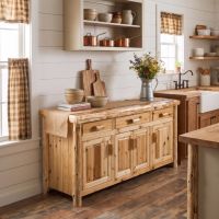 Rustic Cedar Log Buffet: Some lifestyle images are created with AI for visualization purposes. Crafted from natural solid wood, each piece is unique and will vary.
