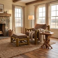 Rustic Lodge Furniture: Some lifestyle images are created with AI for visualization purposes. Crafted from natural solid wood, each piece is unique and will vary.