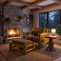 Rustic Lodge Furniture: Some lifestyle images are created with AI for visualization purposes. Crafted from natural solid wood, each piece is unique and will vary.
