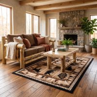 Cedar Log Sofa: Some lifestyle images are created with AI for visualization purposes. Crafted from natural solid wood, each piece is unique and will vary.