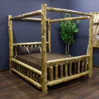 Cedar Lake Log Canopy Bed--Clear finish, Spindled Double side rails