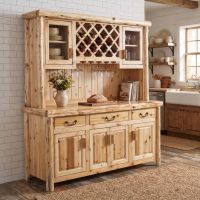 Rustic Cedar Hutch: Some lifestyle images are created with AI for visualization purposes. Crafted from natural solid wood, each piece is unique and will vary.