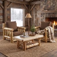 Cedar Log Chair: Some lifestyle images are created with AI for visualization purposes. Crafted from natural solid wood, each piece is unique and will vary.