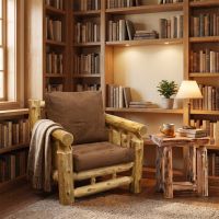 Cedar Log Chair: Some lifestyle images are created with AI for visualization purposes. Crafted from natural solid wood, each piece is unique and will vary.