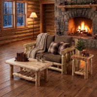 Cedar Log Loveseat: Some lifestyle images are created with AI for visualization purposes. Crafted from natural solid wood, each piece is unique and will vary.