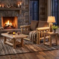 Cedar Log Loveseat: Some lifestyle images are created with AI for visualization purposes. Crafted from natural solid wood, each piece is unique and will vary.