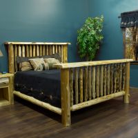 Cedar Lake Bunkhouse Log Bed--Queen, Clear finish, Single side rails