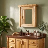Log Medicine Cabinet: Some lifestyle images are created with AI for visualization purposes. Crafted from natural solid wood, each piece is unique and will vary.