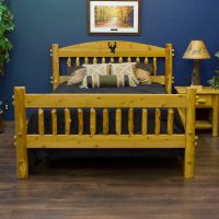 Cedar Lake Silhouette Cutout Log Bed--Queen, Honey finish, Buck silhouette cutout