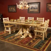 Shown in clear finish with a Liquid Glass tabletop finish. Ladderback arm & side chairs shown in a special ordered High Gloss Finish.
Please note: Stumps are selected based on availability, functionality, structural integrity, and aesthetic value. Each
