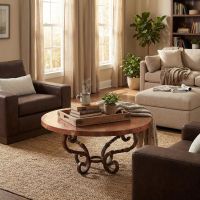 Modern Copper Coffee Table: Some lifestyle images are created with AI for visualization purposes. Crafted from natural solid wood, each piece is unique and will vary.