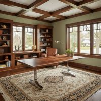 Contemporary Rustic Live Edge Plank Writing Desk: Some lifestyle images are created with AI for visualization purposes. Crafted from natural solid wood, each piece is unique and will vary.
