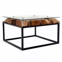 Contemporary Rustic Glass Top Coffee Table