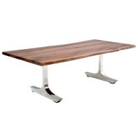 Contemporary Rustic Live Edge Plank Writing Desk - Black Walnut Desk Top - Natural Clear Finish - Silver Steel Base