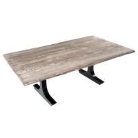 CUSTOM FINISH - Contemporary Rustic Plank Dining Table - Live Edge Blasted Oak Table Top - CUSTOM Urban Graphite Table Top Finish - Black Steel Table Base