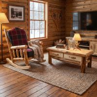 Rustic Rocking Chair: Some lifestyle images are created with AI for visualization purposes. Crafted from natural solid wood, each piece is unique and will vary.