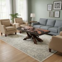 Rustic Coffee Table: Some lifestyle images are created with AI for visualization purposes. Crafted from natural solid wood, each piece is unique and will vary.