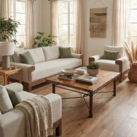 Barn Wood Coffee Table: Some lifestyle images are created with AI for visualization purposes. Crafted from natural solid wood, each piece is unique and will vary.