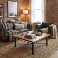 Barn Wood Coffee Table: Some lifestyle images are created with AI for visualization purposes. Crafted from natural solid wood, each piece is unique and will vary.