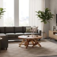 Modern Coffee Table: Some lifestyle images are created with AI for visualization purposes. Crafted from natural solid wood, each piece is unique and will vary.