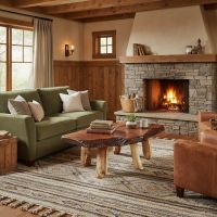 Rustic Coffee Table: Some lifestyle images are created with AI for visualization purposes. Crafted from natural solid wood, each piece is unique and will vary.