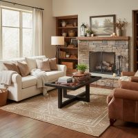 Distressed Wood Coffee Table: Some lifestyle images are created with AI for visualization purposes. Crafted from natural solid wood, each piece is unique and will vary.