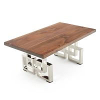 Contemporary Cube Base Coffee Table - Black Walnut - Flat Edge - Natural Clear finish - Polished Stainless Steel base