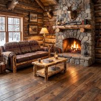 Aspen Log Coffee Table: Some lifestyle images are created with AI for visualization purposes. Crafted from natural solid wood, each piece is unique and will vary.