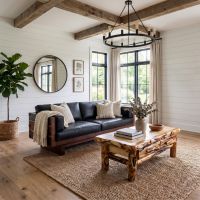 Rustic Coffee Table: Some lifestyle images are created with AI for visualization purposes. Crafted from natural solid wood, each piece is unique and will vary.
