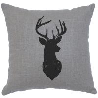Deer Head Image Decor Pillow - Gray Linen