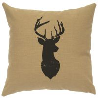 Deer Head Image Decor Pillow - Straw Linen