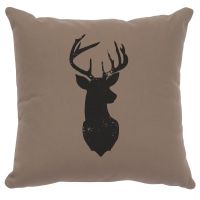 Deer Head Image Decor Pillow - Taupe Cotton