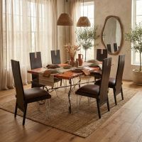 Copper Dining Table: Some lifestyle images are created with AI for visualization purposes. Crafted from natural solid wood, each piece is unique and will vary.