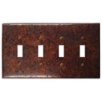 Distressed Dark 4 Toggle Copper Switch Plate