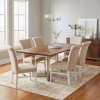 Natural Wood Dining Table: Some lifestyle images are created with AI for visualization purposes. Crafted from natural solid wood, each piece is unique and will vary.