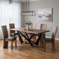 Modern Dining Table: Some lifestyle images are created with AI for visualization purposes. Crafted from natural solid wood, each piece is unique and will vary.